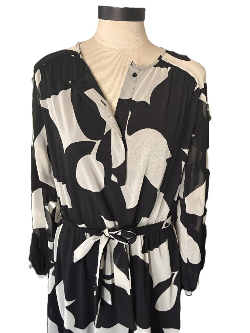 H&M Black/Cream Abstract Print Dress sz M